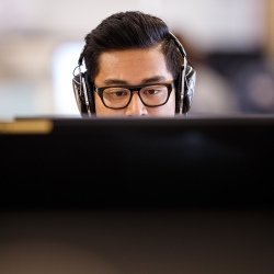 Student looking at monitor